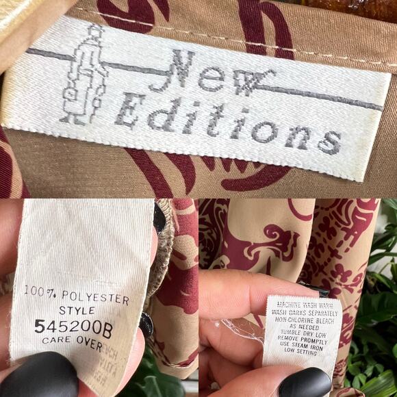 Vintage 80s 90s New Editions Taupe Maroon Abstract Blouse Size L Long Sleeve - Picture 10 of 15